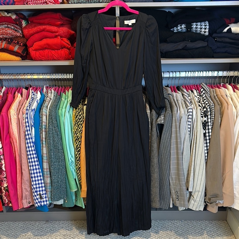 Loft black long sleeve button back closure elastic waistband jumpsuit size 2P